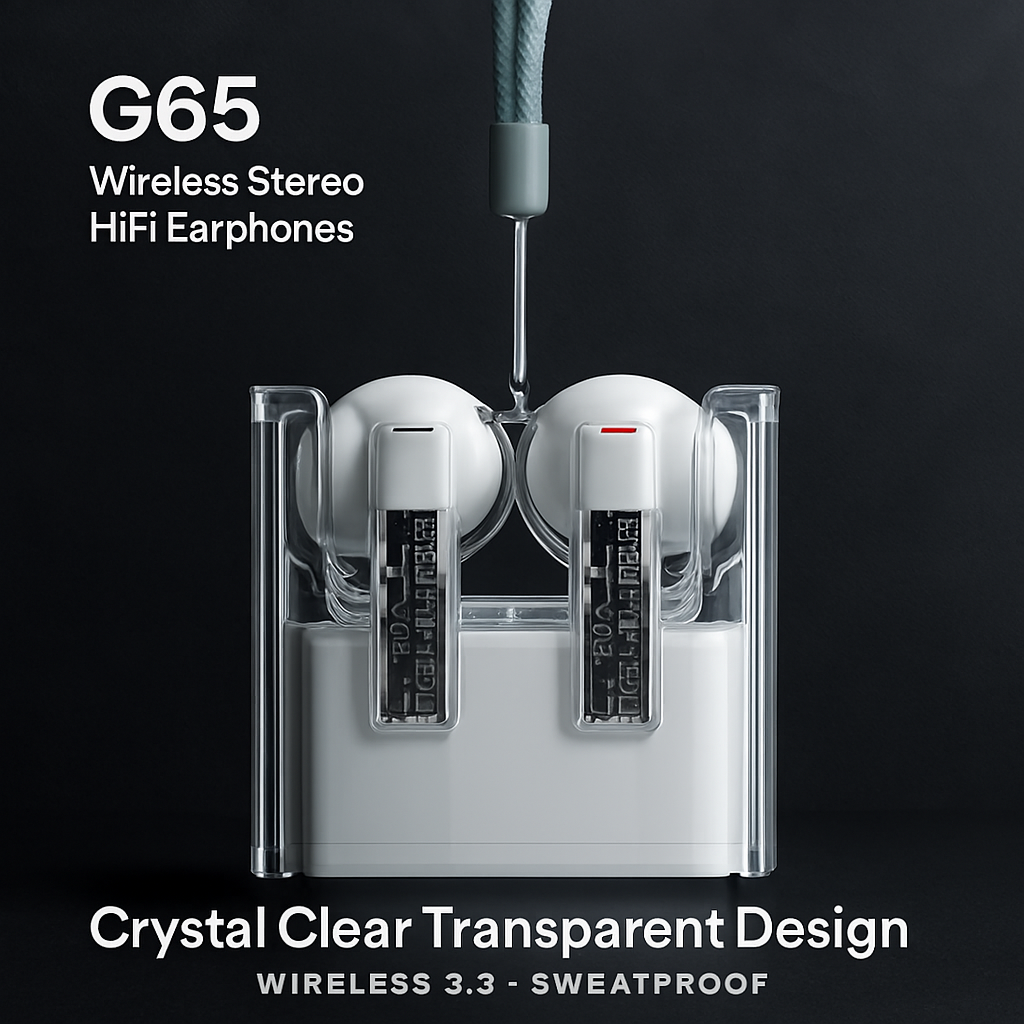 G65 Wireless Stereo HiFi Earphones -Transparent
